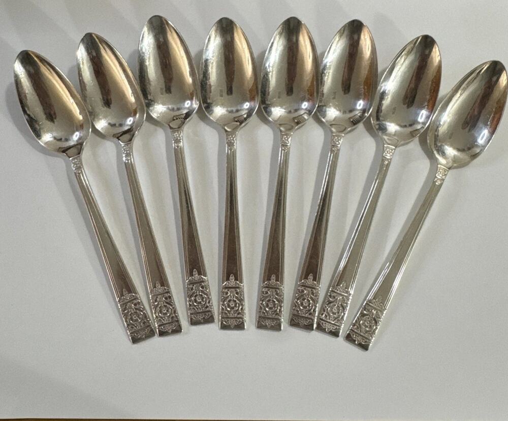 Set of 8 Teaspoons - National Silver Co Inauguration Silverplate Floral 6"